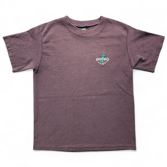 Vintage Gecko Hawaii Horizontal Striped T Shirt Maroon Purple Baby Tee Surf S - Picture 1 of 7